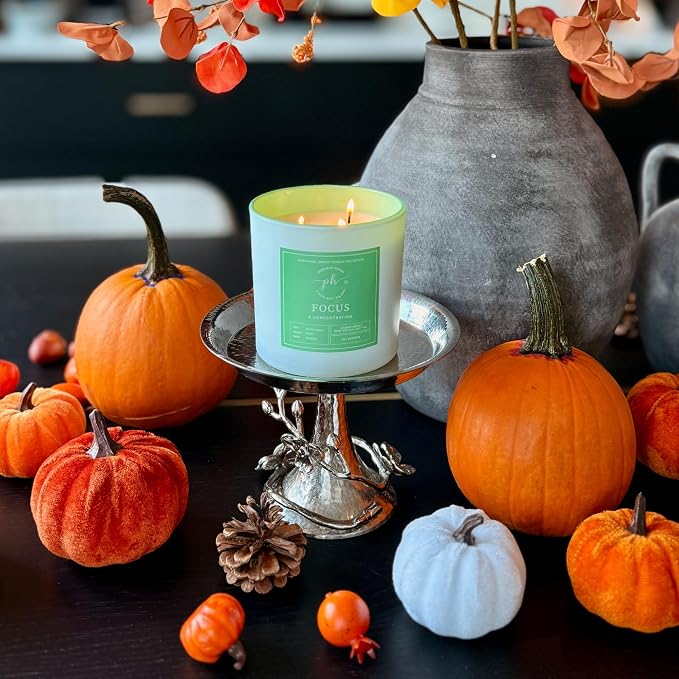 Extra Large Candle – Focus & Concentration | Pear, Sage, and Freesia | Hand Poured Soy Candle | 14.1 oz (400g) 60 Hours Clean | Burn Pure Essential Oils | Mental Clarity & Productivity