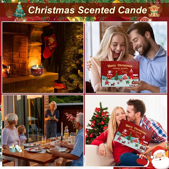 Christmas Scented Candle Gift 6 Pack, Christmas Candles for Home Scented, 100% Natural Soy Wax Long Lasting Jar Aromatherapy Candle Gifts for Mother's Day