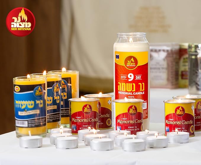 Ner Mitzvah 9 Day Yartzeit Candle - 3 Pack Kosher Yahrtzeit Memorial and Yom Kippur Candle in Plastic Holder