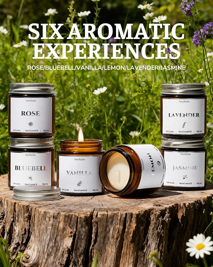 6 Pack Non-Toxic Soy Wax Scented Candles Gift Set, 21oz 120H Long Burn Time, Amber Jar Candles, Gift for Women Unique, Christmas Birthday Self Care Relaxation Spa Aromatherapy Gifts