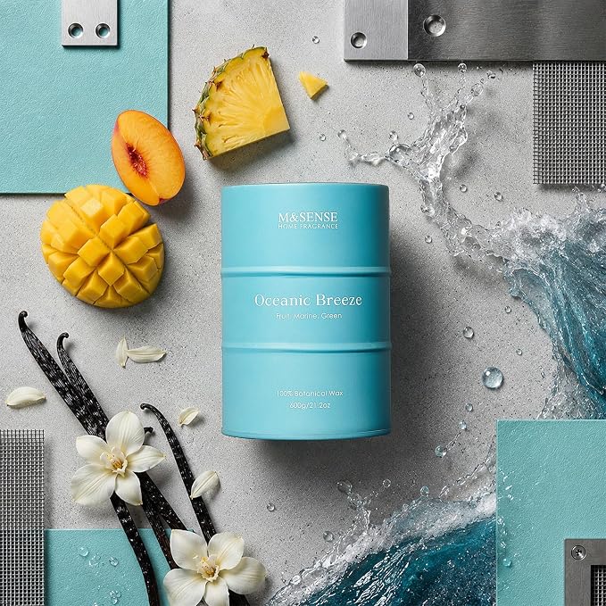 M&SENSE Oceanic Breeze Scented Candles Summer Soy Candle, Beach Candles Scented for Stress Relief Meditation Relaxing, Housewarming Gifts for Women Men, 11.3oz 70 Hour Long Burning