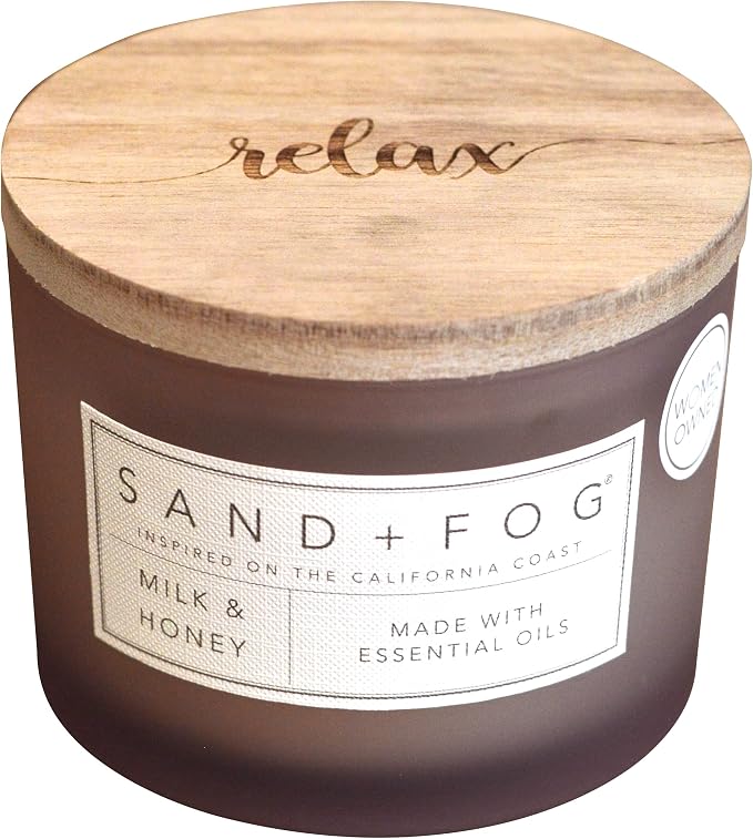 Sand + Fog Scented Candle – Milk and Honey – Additional Scents and Sizes – 100% Cotton Lead-Free Wick - Luxury Air Freshening Jar Candles - Perfect Home Decor – 12oz
