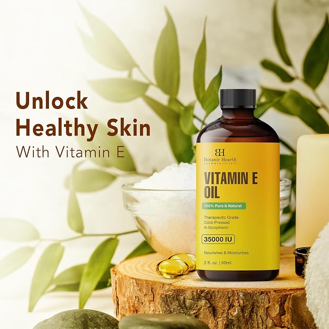 Botanic Hearth Vitamin E Oil 2 Fl Oz |100% Pure and Natural- Cold Pressed & Hexane Free Natural Hair Growth Oil for Eyelashes, Eyebrows, Skin, Body, Face, Nails & Scalp