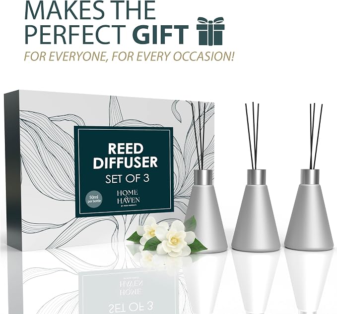 Mega Handles Reed Diffuser Sets (50ml) - 3 Pack White Flower Scent Bathroom Diffuser, Elegant Reed Diffuser for Shelf Decor, Decorative Air Freshener for Large Rooms - Satin Nickel