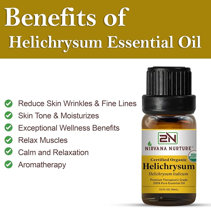 Helichrysum Essential Oil, USDA Certified Organic, 100% Pure Undiluted, Aromatherapy Oil for Diffuser, Hair & Skin Care