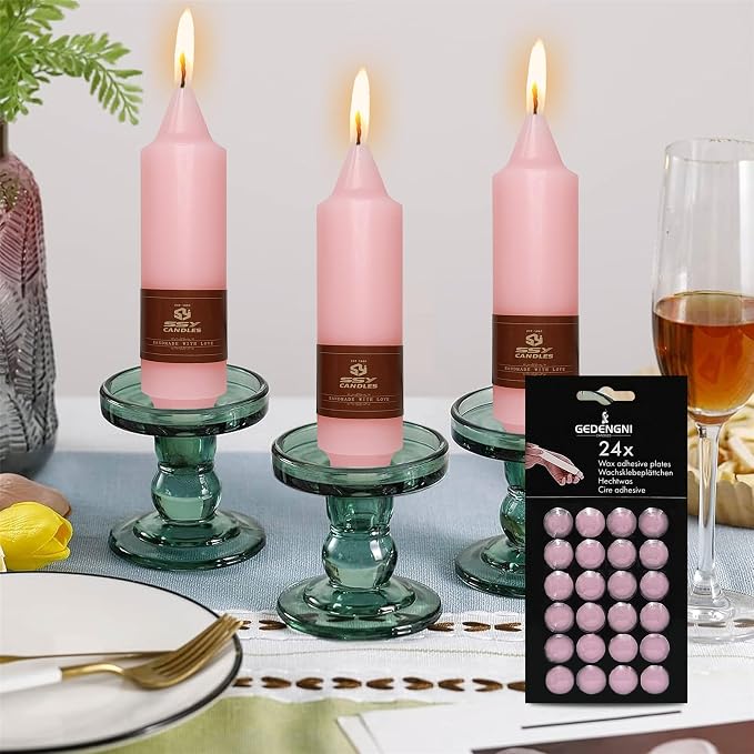 Taper Candle Wax Dots - 24pcs Spiral Sticky Dots White Adapter Small Adhesive, Soft Wax for Any Holder Accessories - Pink