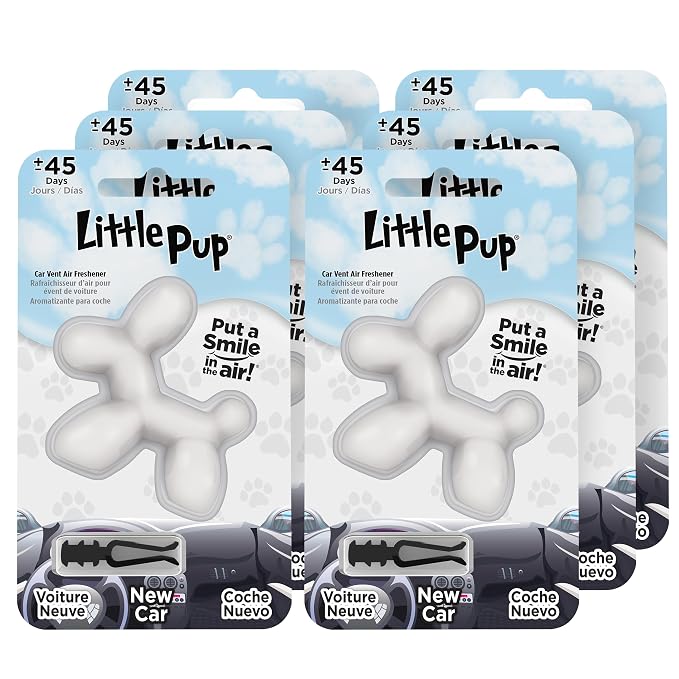 Little Pup 96601-6PK New Car Scent Car Air Freshener Clip Provides Long-Lasting Freshness in a Compact Design, Fights Odors for up to 45 Days, Cute Car Odor Eliminator, Non-Toxic, Pack of 6