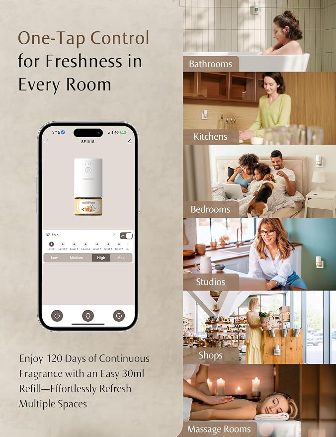 Essential Oil Refill 1.02oz/30ml - Free SF101 Waterless Aromatherapy Diffuser, Covers 1000 Sq Ft, 120-Day Natural Scent,Lavender Citrus Musk
