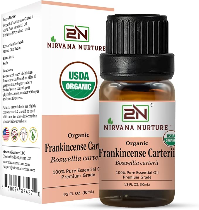 Frankincense Carterii Essential Oil, USDA Certified Organic, 100% Pure Undiluted, Aromatherapy Oil for Diffuser, Hair & Skin Care