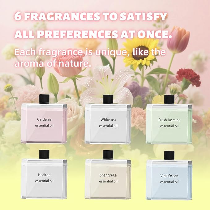Essential Oil Diffuser Refill 6 Piece for XIYIUSSM S1pro Waterless Essential Oil Diffuser Aromatherapy Set 6 Flavors (Essential Mist Refill 6pcs)