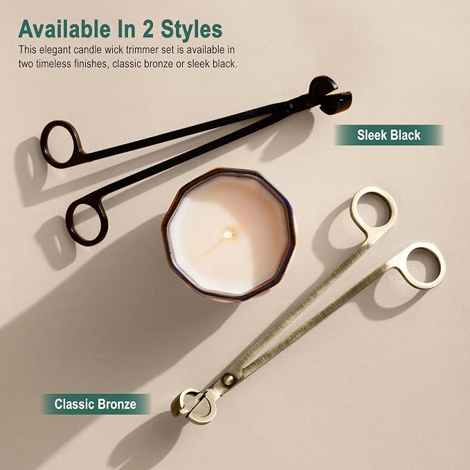 The Growing Candle Wick Trimmer, Stainless Steel Accessories for Candles, Cutter Kit for Trimming, Black