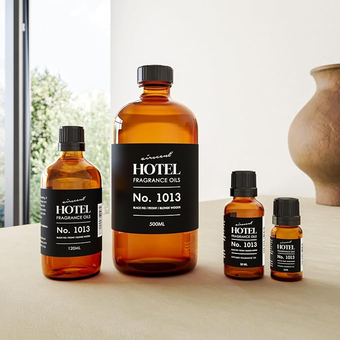 AirScent Hotel Diffuser Oil No. 1013 - Black Fig Peony Blonde Woods - Hotel Scent Dupe - Premium Fragrance Oil for Ultrasonic and Waterless Diffusers and Crafting - 10 mL, .34 fl oz Glass Bottle