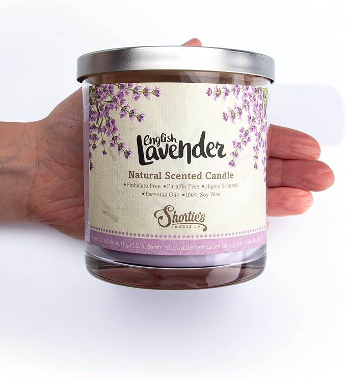 English Lavender Scented Natural Soy Candle, Essential Fragrance Oils, 100% Soy, Phthalate & Paraben Free, Clean Burning, 9 Oz.