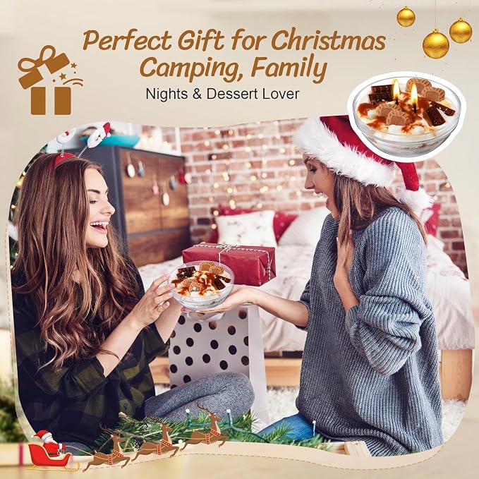 S'mores Candle Bowl, 2 Wicks Realistic Cereal Food Candles with Graham Crackers, Chocolate, and Marshmallows for Best Burn, Ideal for Christmas, Thanksgiving Day, Camping, Movie Night Supplies