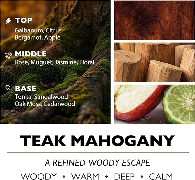 4EVER Scented Candles | 4-Wick 18oz Soy Wax Candle | Up to 50Hrs Clean Burn | Aromatherapy Candles for Home Scented | Gifts for Women & Mom, Teakwood & Mahogany