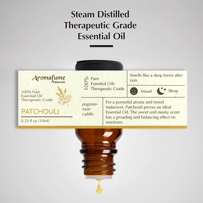 AROMAFUME Patchouli Essential Oil - 100% Natural, Therapeutic Grade Essential Oils - Pure, Harmonising Aromatherapy Oil for Home Diffusers - Gifts for Her - 10ml