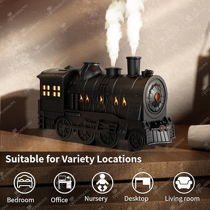 Diffuserlove Train Diffuser 300ML Essential Oil Diffuser Cool Mist Humidifier Aroma Diffuser with Night Light for Bedroom Desk Black
