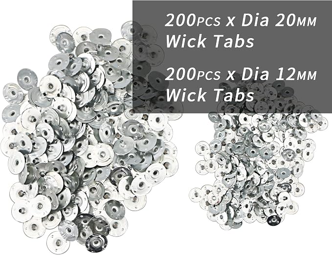 MILIVIXAY 400pcs Candle Wick Tabs - 2 Size Multi-Purpose Wick Tabs 20mm 12mm Perfect for Wide Variety Wicks.