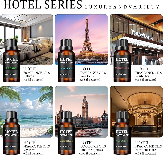Hotel Collection Luxury Scent for Diffuser Oils Set Inspired by Iconic 5-Star Hotels- Aromatherapy Essential Oils for Diffuser & Home Scenting