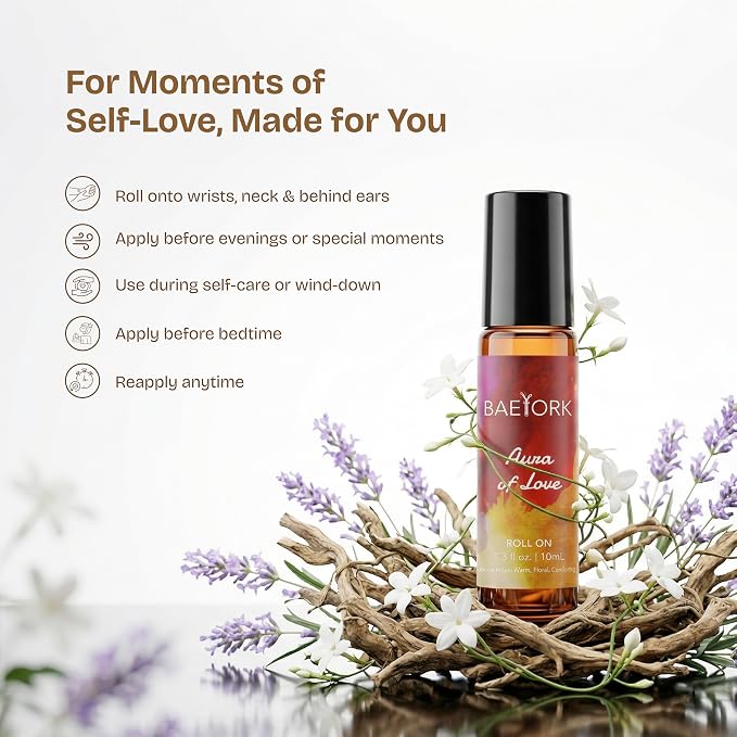 Aura of Love Roll-On Blend Essential Oils of Vanilla, Jasmine, Patchouli & Lavender Romantic & Warm Aromatherapy Fragrance, 10 ml (Pack of 1)