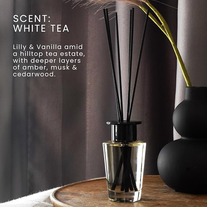 The Magic Scent White Tea Reed Diffuser for Home - Luxury Decorative Scent Diffuser with Premium Fiber Reeds for Lasting Gentle Dispersal - Natural, Toxin-Free Aroma Inspired by a Tranquil Spa