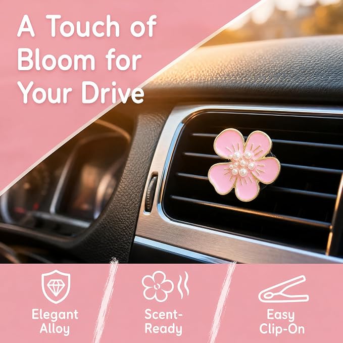 6PCS Daisy Flower Air Vent Clips, Cute Car Freshener Diffuser for Women Girls, Air Conditioning Outlet Clip for Interior Decor (Pink & White)