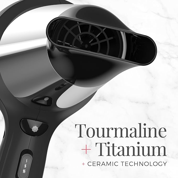 Remington Impact Resistant Hair Dryer, 1875-Watt Blow Dryer with Tourmaline, Titanium & Ceramic Technology, 3 Heat, 2 Speed Settings, Cool Shot, Diffuser & Concentrator Attachments