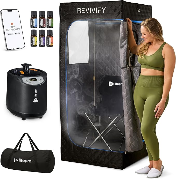 LifePro Revivify Mini Portable Sauna for Home — Infrared Steam Sauna Tent with 2.6L Steamer & 6 Essential Oils, Adjustable Heat Levels App Control