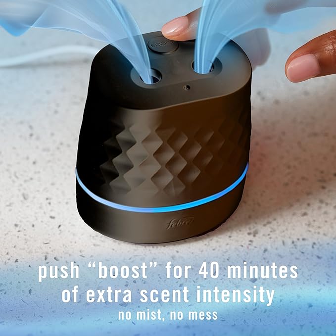 Febreze Plug Scent Booster in Black, Continuous Scent Device Oil Diffuser, Compatible with Febreze Air Freshener Plug in Refills - Refills not Included