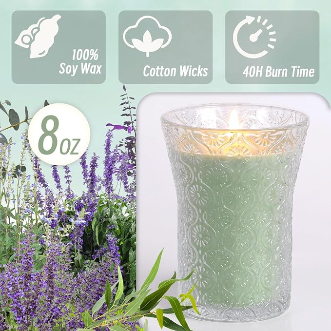HAVITI Eucalyptus & Alpine Sage Scented Candle, Galentines Valentines Mother's Day Soy Jar Candles Gift Men Women,8 OZ Aromatherapy Luxury Candles for Home Decor