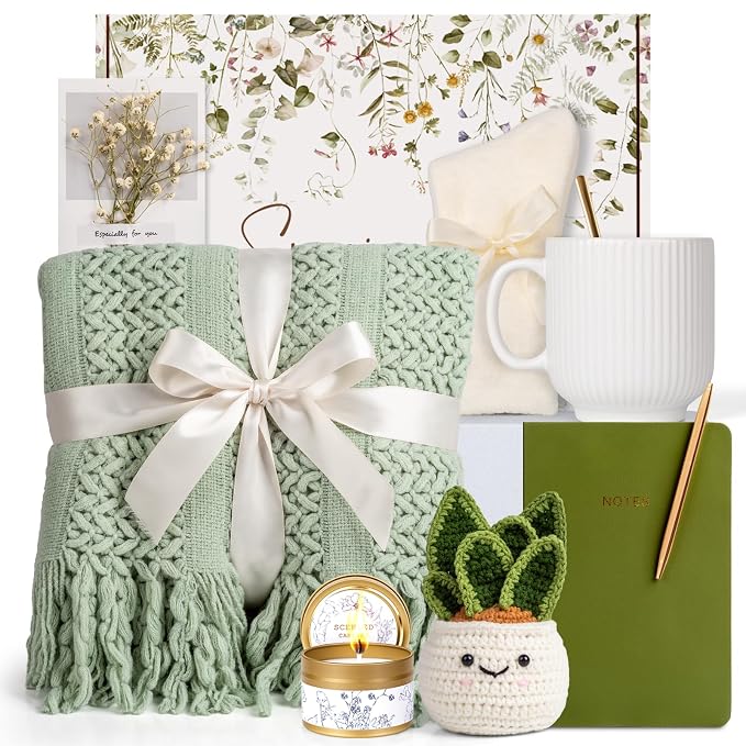 Gift Baskets for Women, Birthday Gifts for Women, Self Care Gift Baskets Care Package, Thank You, Get Well, Sympathy Inspirational Friendship Gifts for Mom, Grandma, Sister,Friends, Girls (Sage Green)