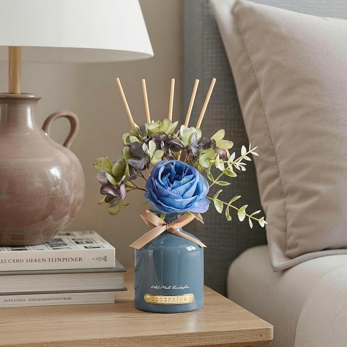 COCORRÍNA Reed Diffuser Set, 6.7oz Flower Reed Diffuser with Sticks,Wild Mint & Eucalyptus Essential Oil, Long Lasting Home Fragrance for Bathroom, Bedroom & Shelf Decor, Aesthetic Gift for Women
