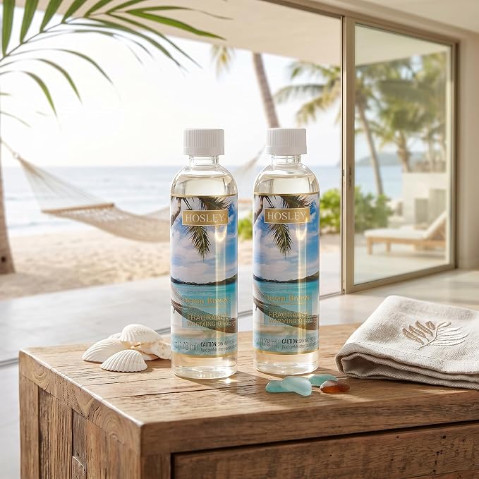 Hosley Set of 2 Ocean Breeze Fragrance Warming Oils 6 Ounce. Ideal for spa Meditation Bathroom Settings
