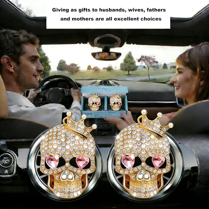 Skull Car Air Freshener Vent Clips, Gothic Car Accessories with 2 Scent Pads, Goth Car Accessories for Interior Decor, Custom Car Air Freshener Style, Customized Air Freshener for Cars-A3
