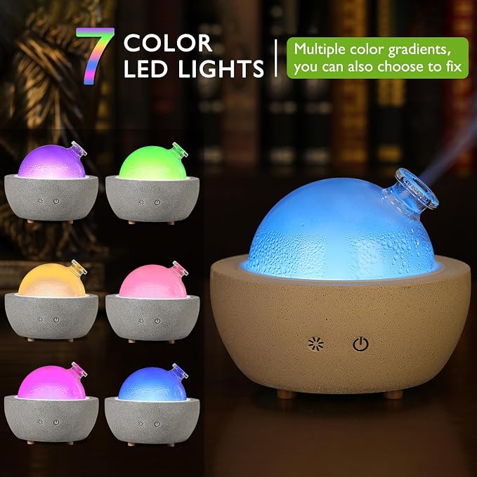 Essential Oil Aromatherapy Diffuser for Home Bedroom Large Room Glass Stone Ultrasonic Air Scent Mist Aroma Diffuser 200ML Defusers—Light Grey