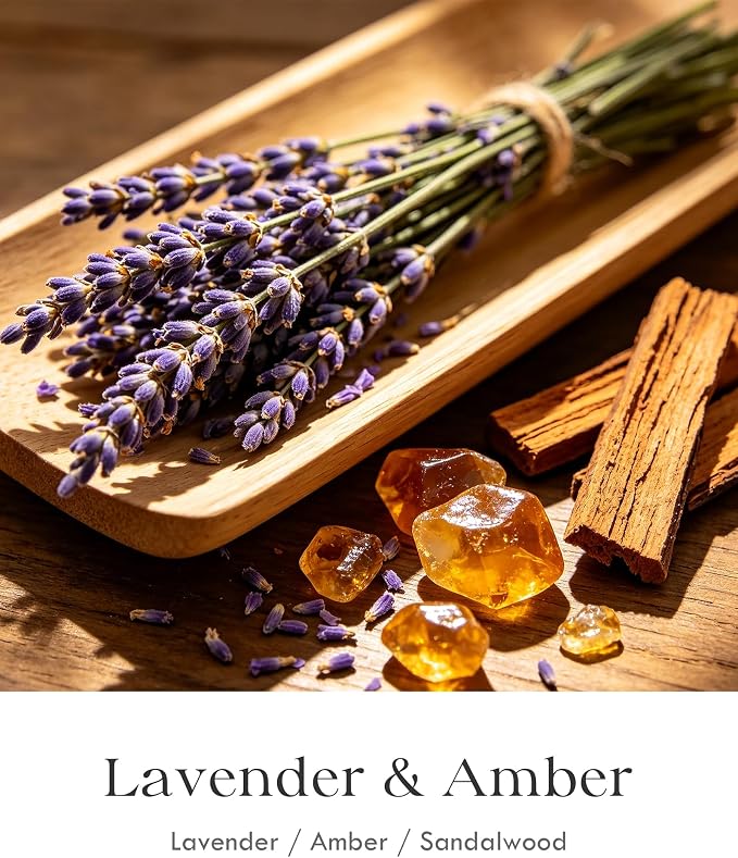 AOOVOO Lavender Amber Candles for Men - 3 Wick 12oz Large Scented Candle, Long Lasting Soy Candles for Home Scented, Strong Fragranced Masculine Black Candle Gift for Women & Men