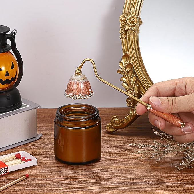 OwnMy Candle Snuffer Decorative Metal Candle Extinguisher with Long Handle, Vintage Candle Flame Snuffer and Wick Trimmer Tool, Elegant Candles Care Accessory Kit, Orange