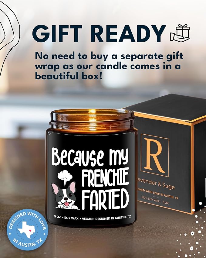 Funny Frenchie Candle, Frenchie Gifts for Women, Unique French Bulldog Gift Ideas, Best Present for Pet Lovers, Perfect Frenchies Presents for Girls, Birthday, Christmas, Gift-Ready
