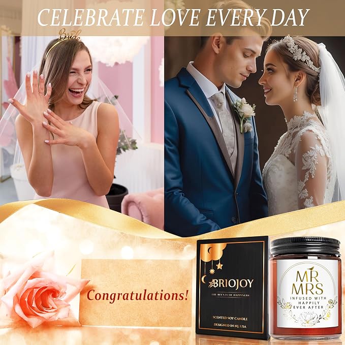 Mr and Mrs Scented Candle - Wedding Gifts for Bride, Groom - Engagement Gift for Her, Bride to Be - Gifts for Bridal Shower, Newlywed, Married Couples Anniversary Valentines Gift for Women Men