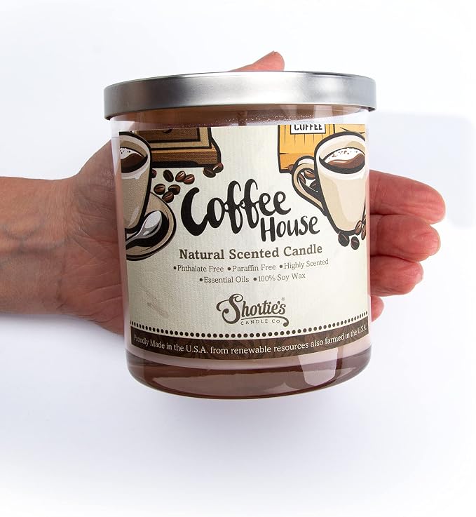 Coffee House Scented Natural Soy Candle, Essential Fragrance Oils, 100% Soy, Phthalate & Paraben Free, Clean Burning, 9 Oz.