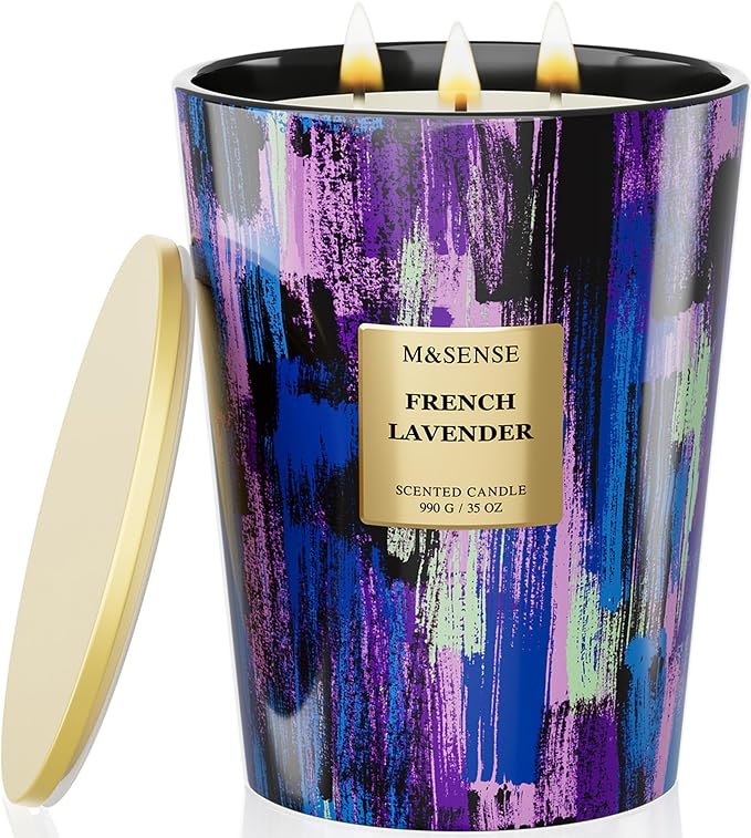 M&SENSE Wild Lavender Scented Candle, Large Jar, 35oz | 150H Burn Time, Non-Toxic Natural Soy Wax, Aromatherapy for Yoga & Sleep, Summer Decor, Self Care Gifts