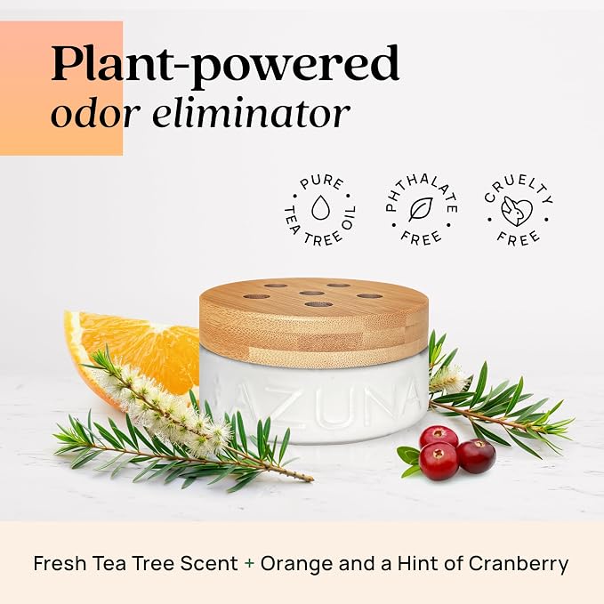 Azuna Air Freshener & Odor Eliminator for Strong Odor | 4 Room Kit Includes (4) Empty Luxe Glass Jar & 24oz Gel Refill with Tea Tree Essential Oil | Simply Citrus | Last 60-90 Days