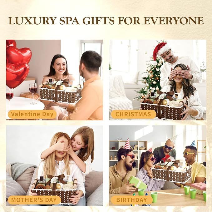 20Pcs Coconut Vanilla Spa Gift Basket for Women & Men, Face Skin Care Set, Bath & Body Set, Self Care Pamper Kit, Comb, Bath Bomb, Birthday, Christmas, Valentines, Mother Day, Anniversary