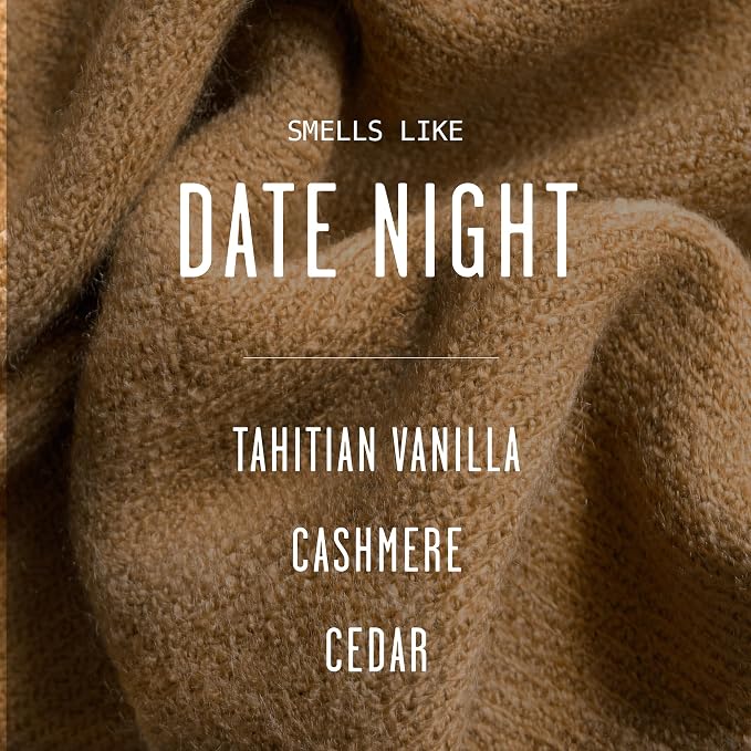 Date Night Candle I Scented Black Candles for Men or Women - French Cashmere & Vanilla Scent Soy Wax - Infused w/Essential Oils | Mens Candle I Long-Lasting 50Hr Burn, 9oz I Non Toxic I Made in USA