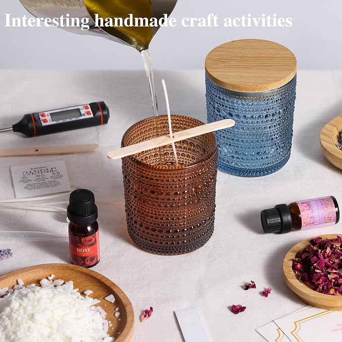 DARJEN Candle Making Kits for Beginners, DIY Starter Scented Candles Making Kit - 2 Glass Jars(Blue, Amber), Soy Wax, Scented, Card & More, Full Soy Candle Making Supplies Set Perfect Gifts