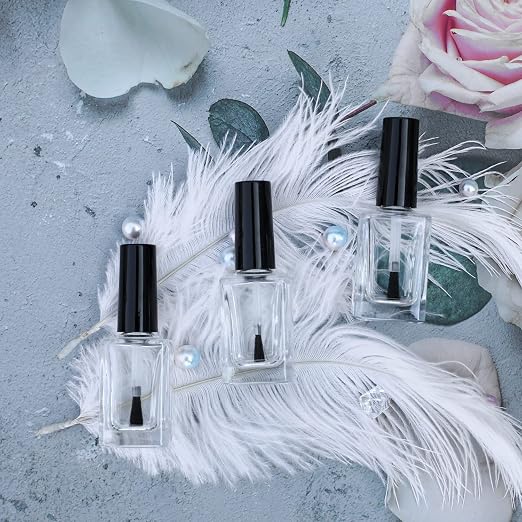 6PCS Empty Nail Polish Bottles with Funnel, Empty Fingernail Polish Bottles Glass Rectangle with Brush & Mixing Balls Black (15ML)