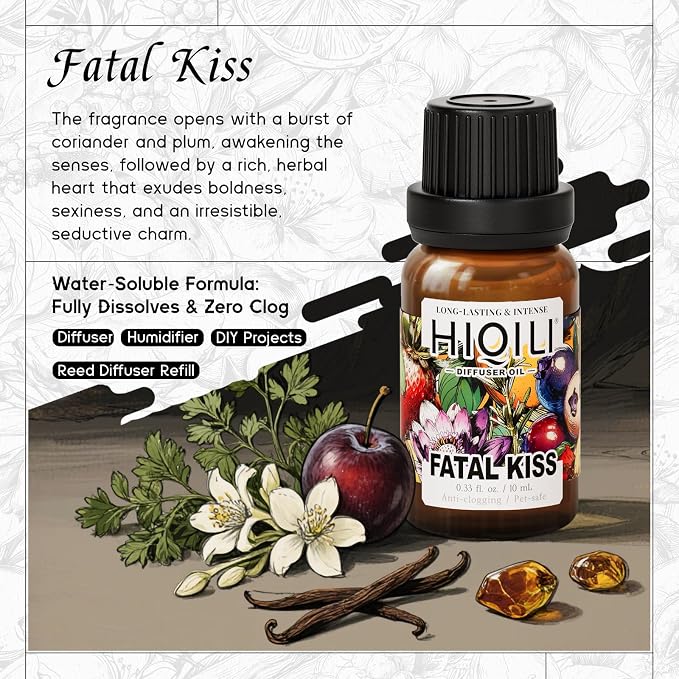 HIQILI Fatal Kiss Diffuser Oil, Essential Oil Blends, Fast Diffusion for Large Spaces, Pet - Safe, Suitable for Home and Other Scenarios - 0.34 Fl Oz
