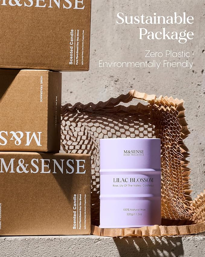 M&SENSE Lilac Blossom Soy Candles for Home Scented, 11.3oz 70 Hour Long Burning Aromatherapy Candle for Stress Relief Meditation Yoga Relaxing SPA, Housewarming Gifts for Women