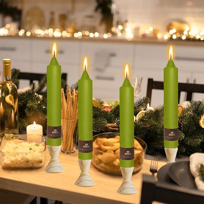 Christmas Grass Green Candle 9 Inch Tall Smokeless Taper Candles 4 Pack Unscented Dinner Candle for Christmas Festive Halloween Thanksgiving Day Fall Home Decor
