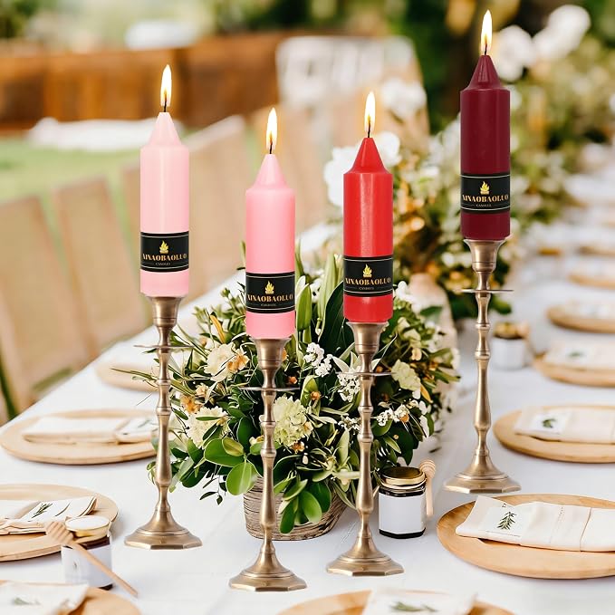 5 inch Short Taper Candle 4 Pack Handmade Gradual Red Candles Unscented Pastel Candlesticks for Holiday Wedding Dinner Party Seasonal Celebration Birthday Home Decoration